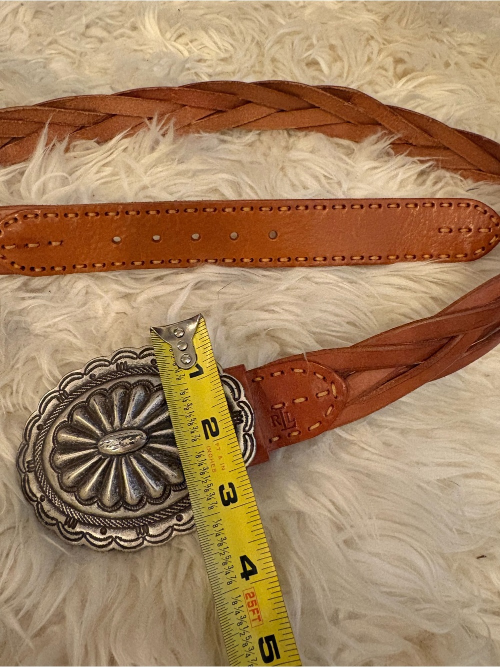 Ralph Lauren Concho Belt Brown Leather Braided Native Western M Silver Buckle - Picture 6 of 6